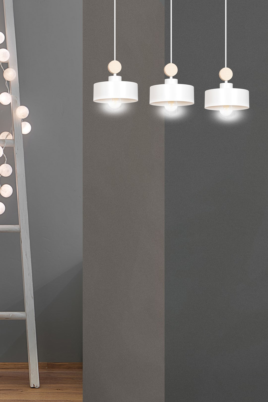 Loftlampe TUNISO 3 - Hvid / Træ - Nordic Unique