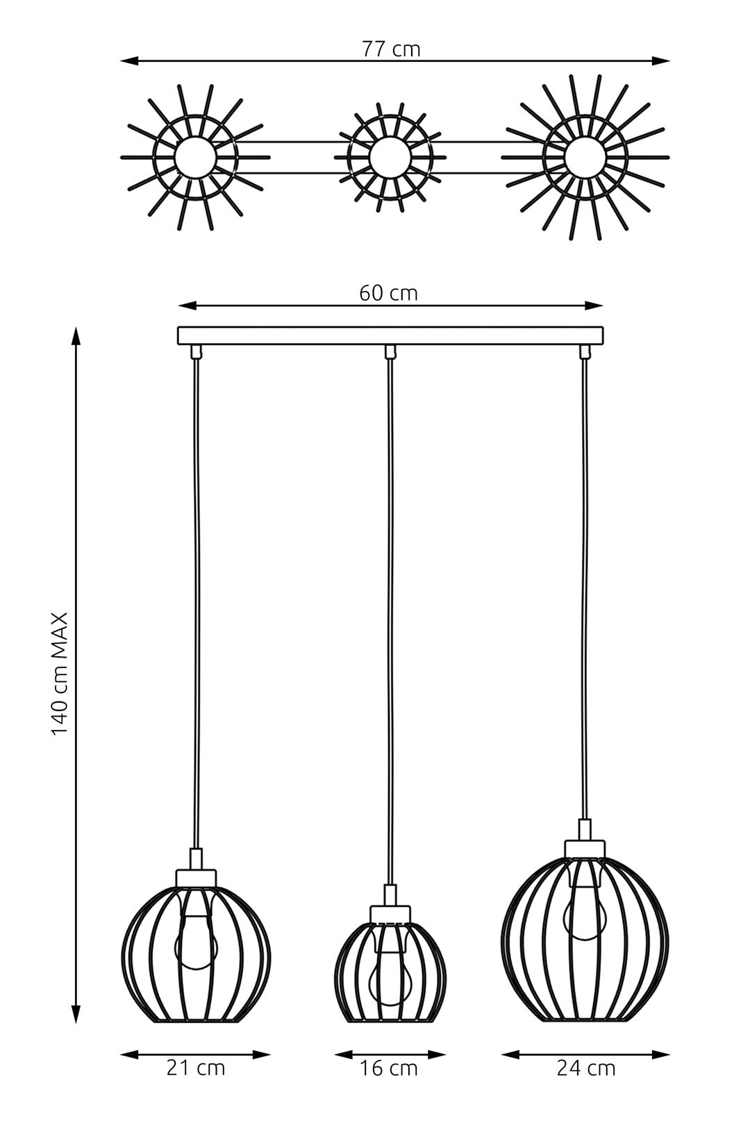 Loftlampe NANDO 3 - Sort - Nordic Unique