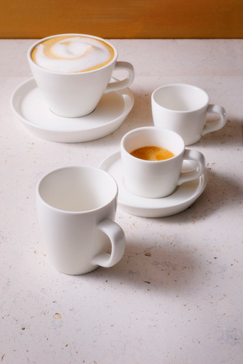 Espressokop og underkop Da Vinci 9 cl - 11 cm Offwhite Porcelæn 6 stk.
