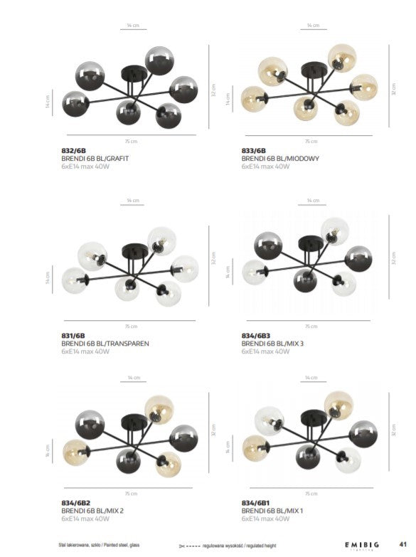 Loftlampe BRENDI 6B - Sort / Rav - Nordic Unique