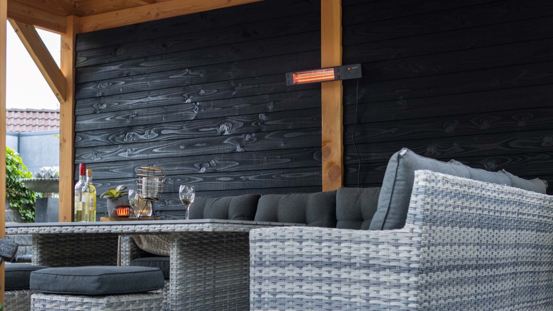 Fortuna Ultra Vægmonteret Terrassevarmer – Sort (1500W) - Nordic Unique