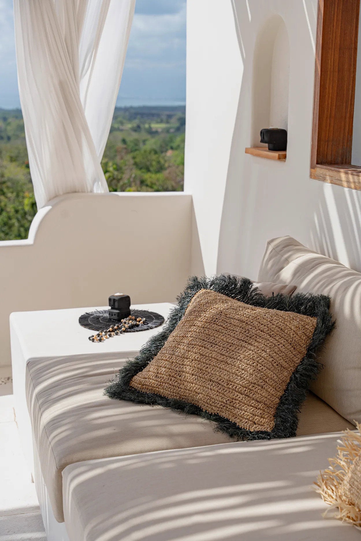 Raffia Cushion Cover Square - Natural Black - 60x60cm