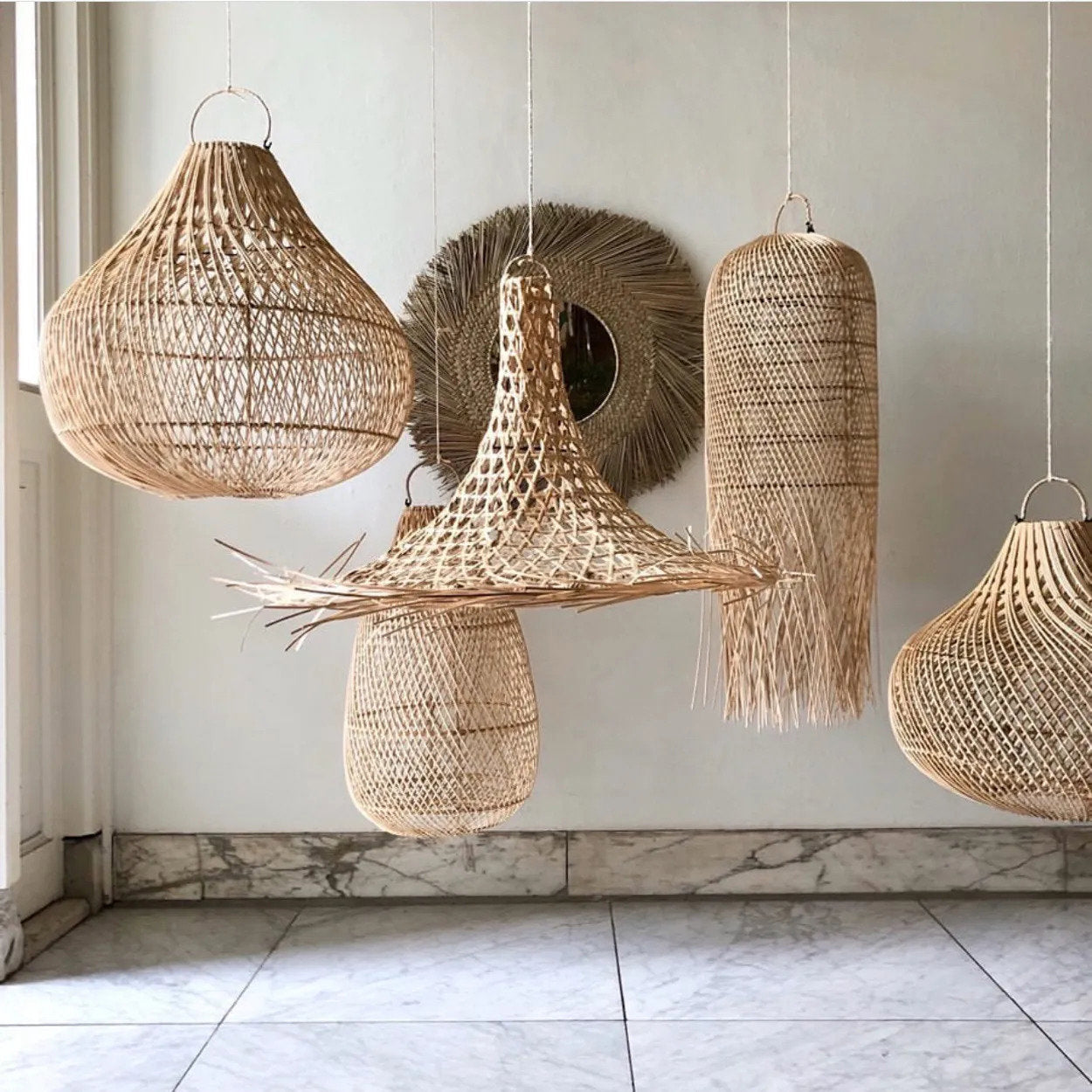 Mykonos Lampe Vedhæng - Naturlig - M
