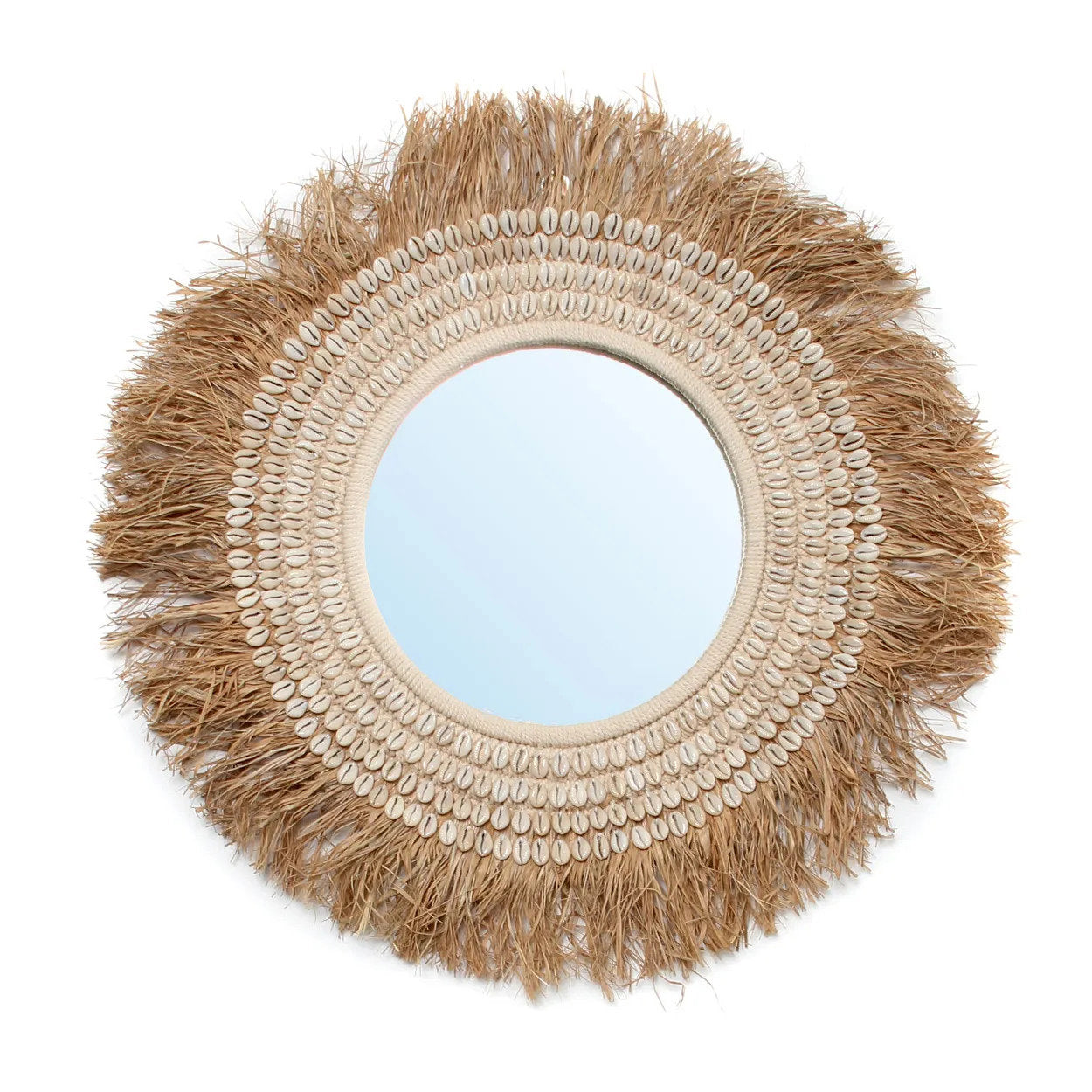 Raffia Cowrie Mirror - Natural White