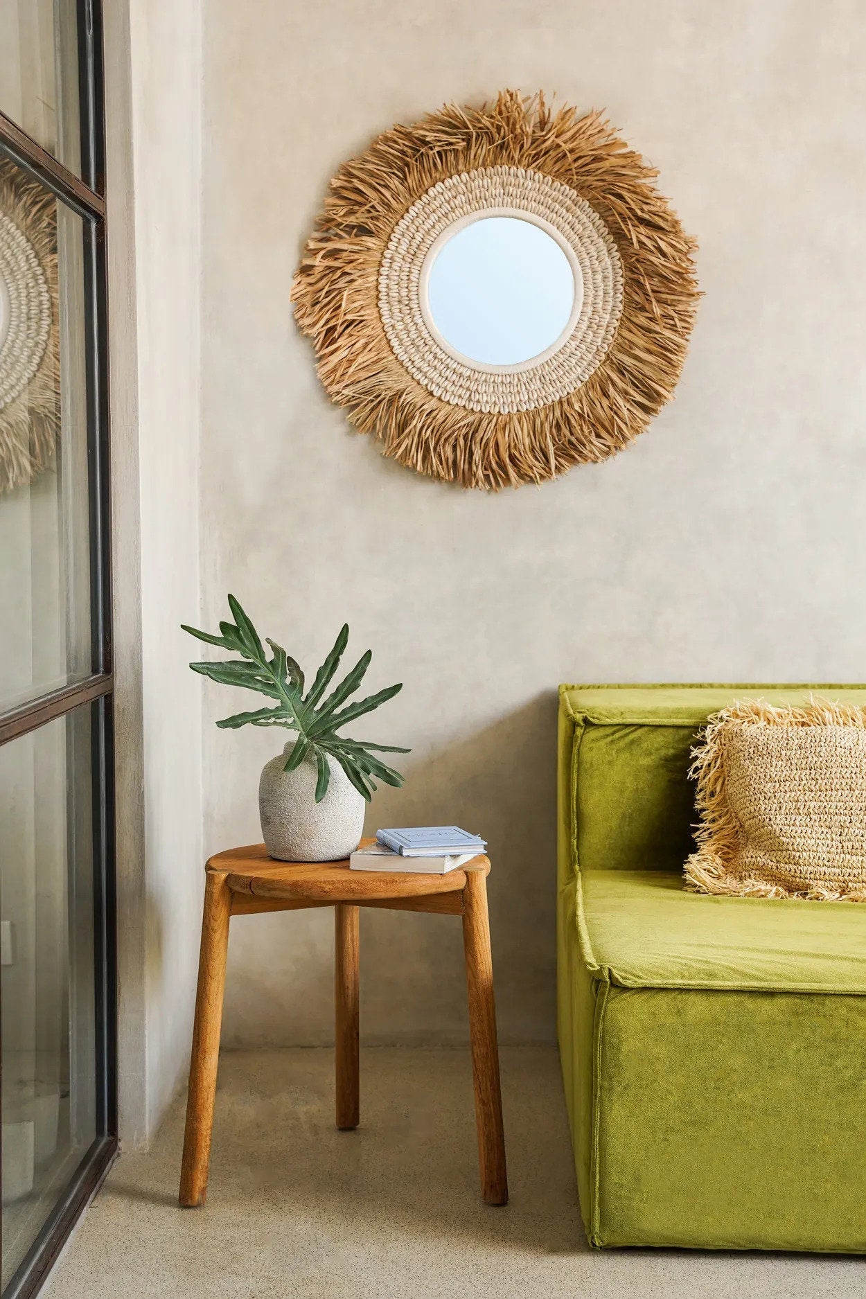 Raffia Cowrie Mirror - Natural White