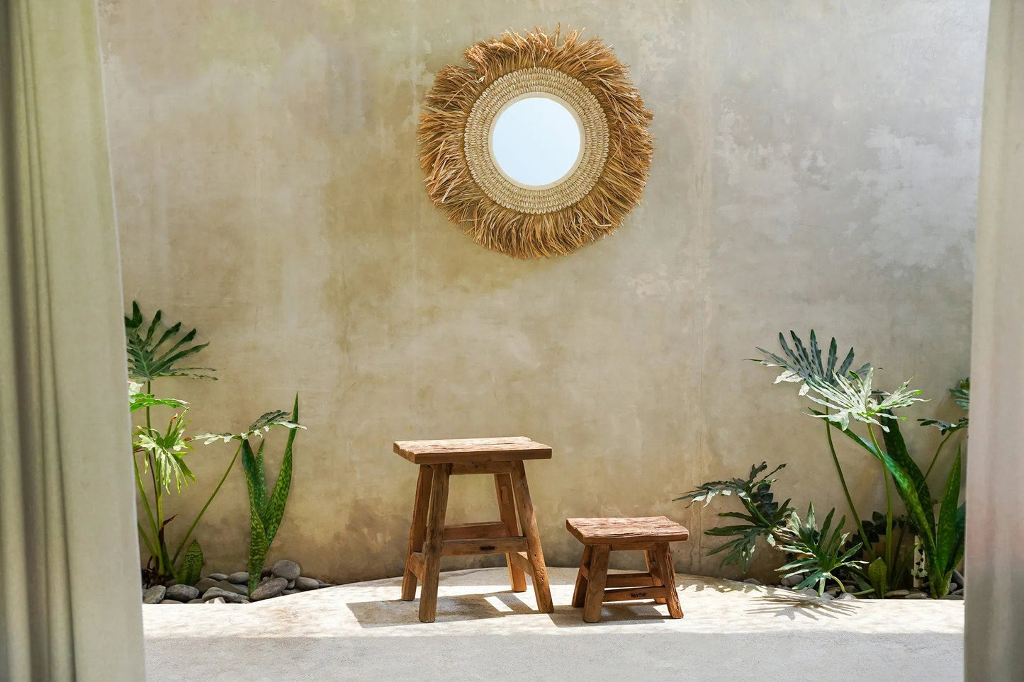 Raffia Cowrie Mirror - Natural White