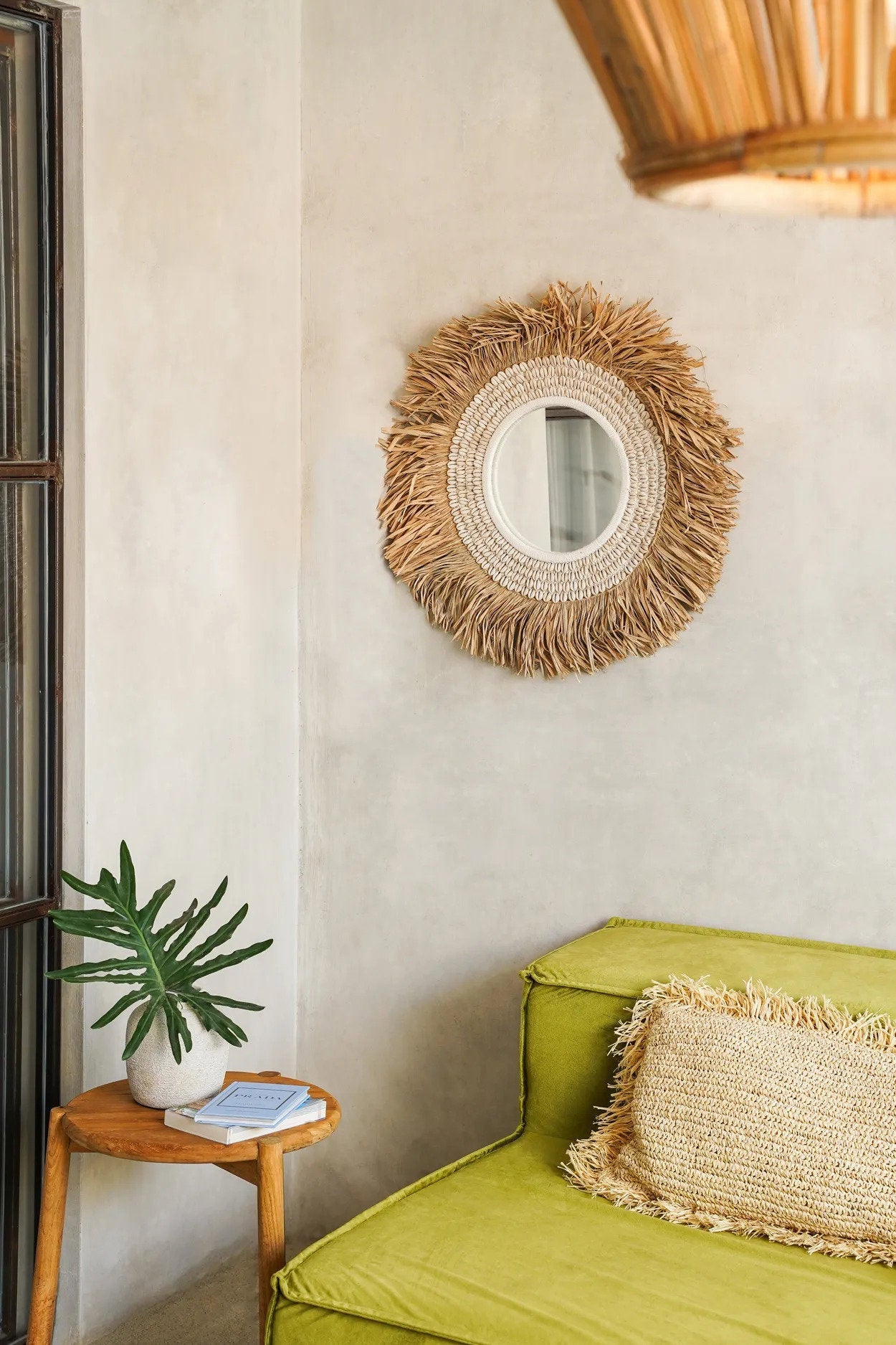 Raffia Cowrie Mirror - Natural White