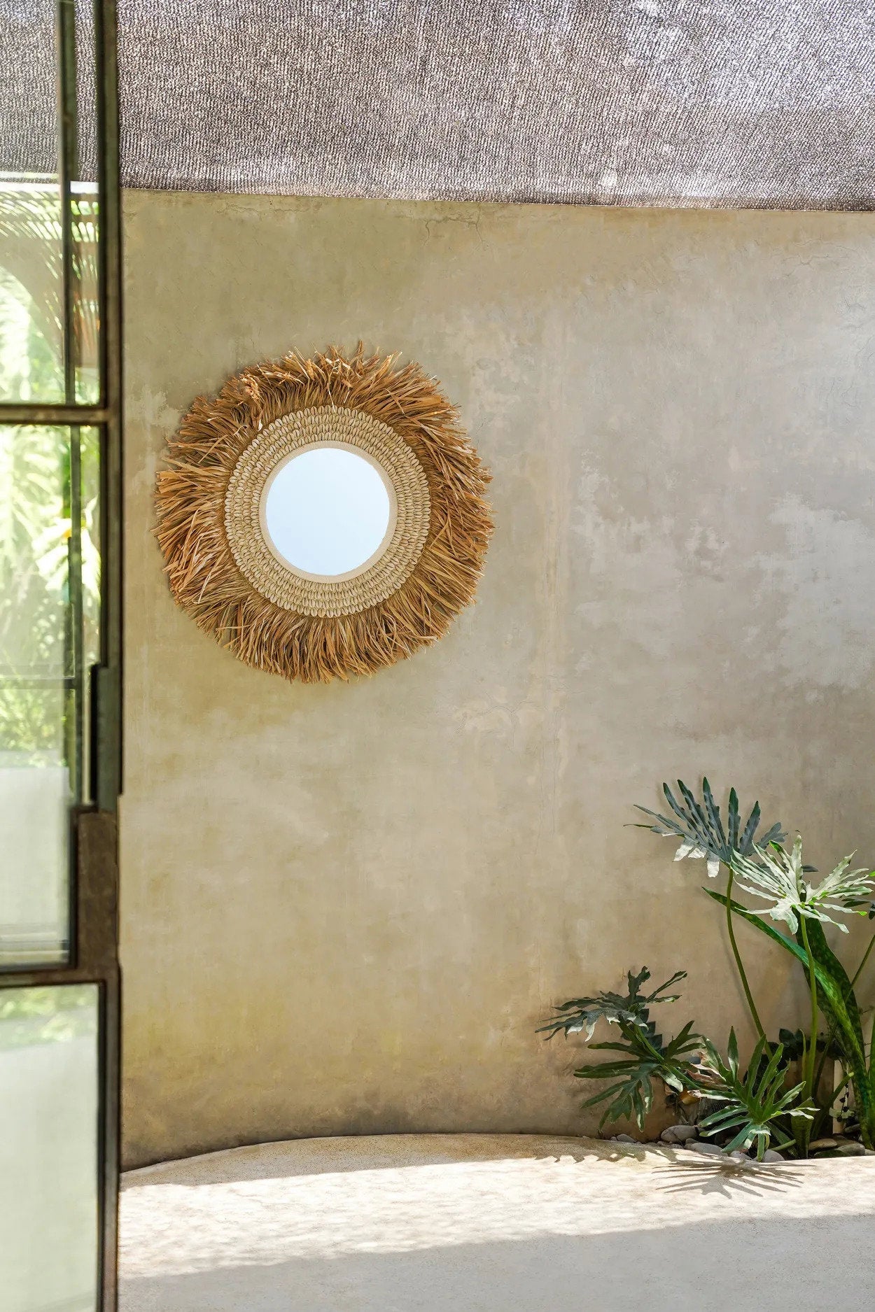 Raffia Cowrie Mirror - Natural White