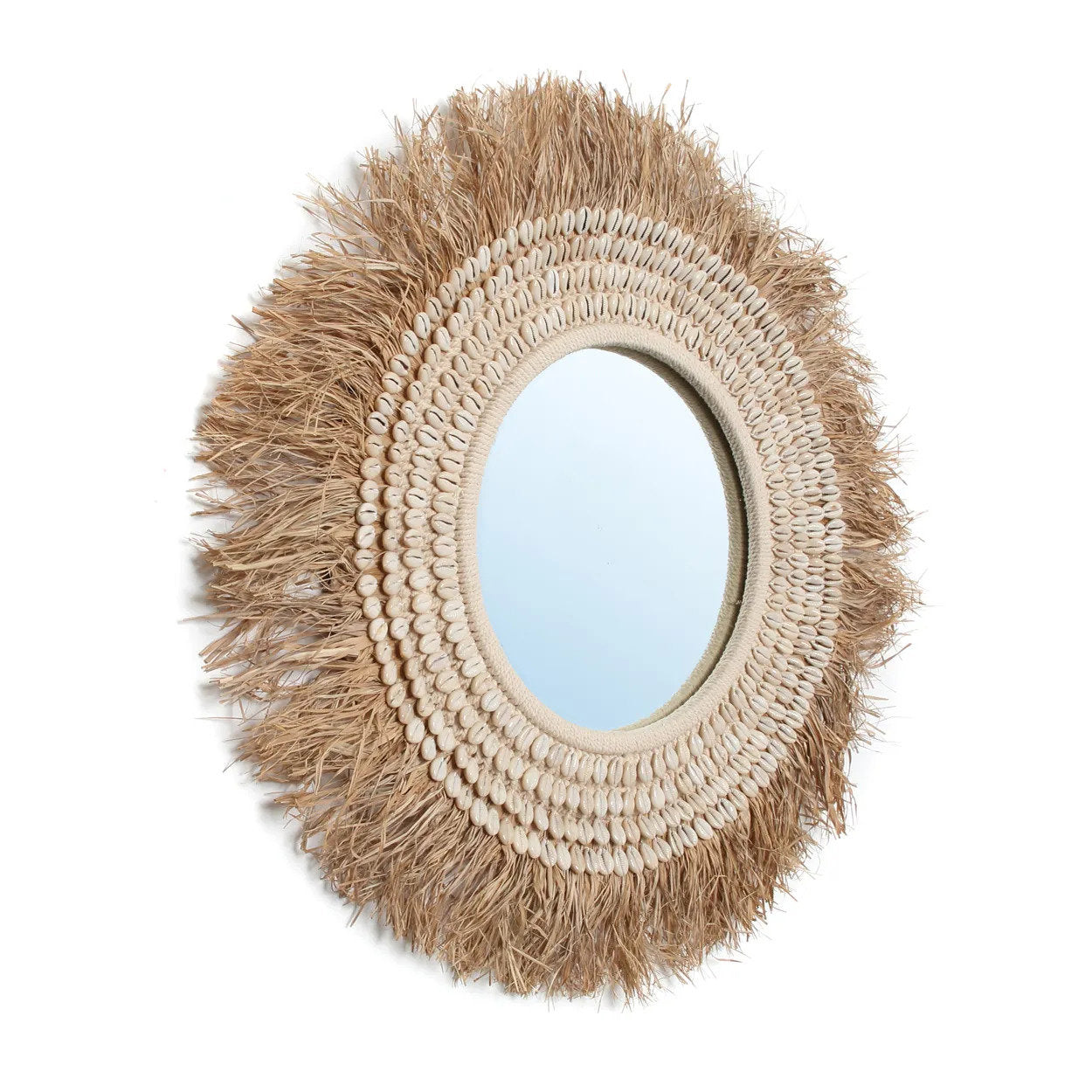 Raffia Cowrie Mirror - Natural White