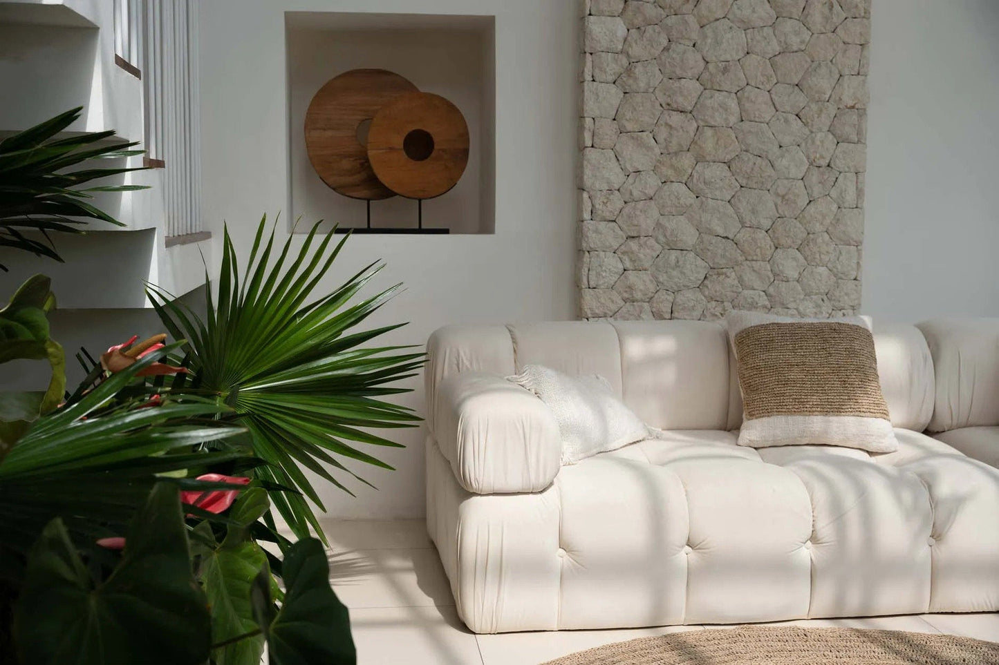 Raffia Stamp Cushion Cover - Natural