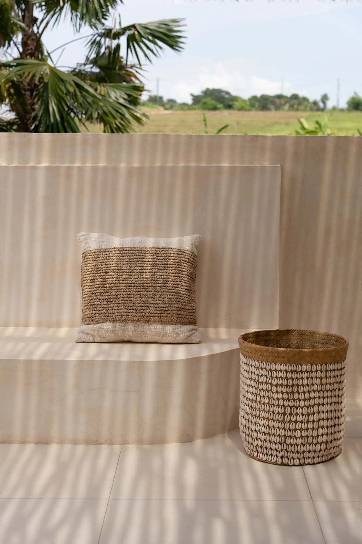 Raffia Stamp Cushion Cover - Natural