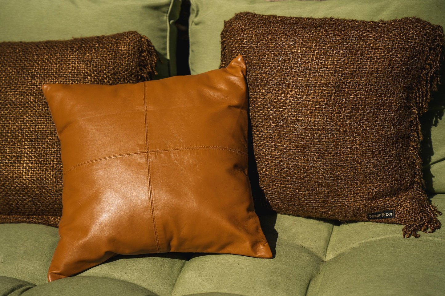 The Square Leather Cushion Cover - Camel - 40x40cm