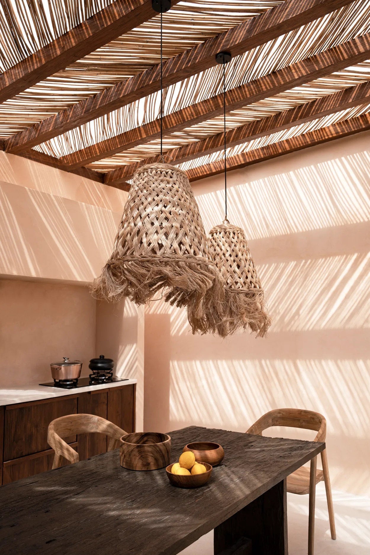 Abaca Jelly Fish Lamp Pendant - Natural - M