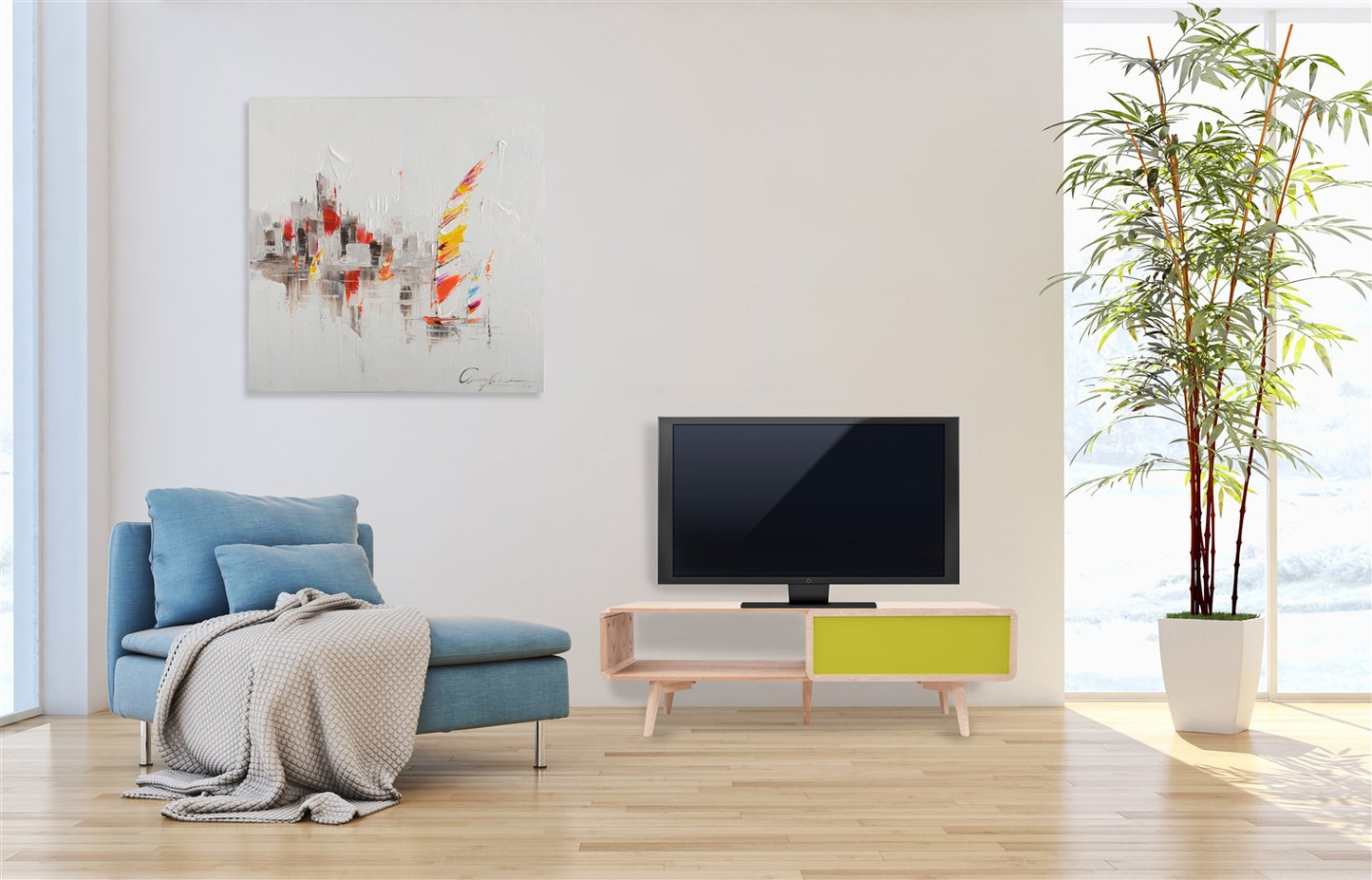 TV-bord Avery II - Asketræ / Grøn - Nordic Unique