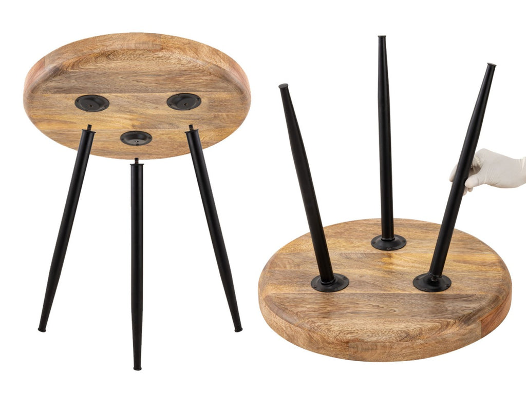 Sidebord i træ og metal, rundt Ø50cm - Nordic Unique