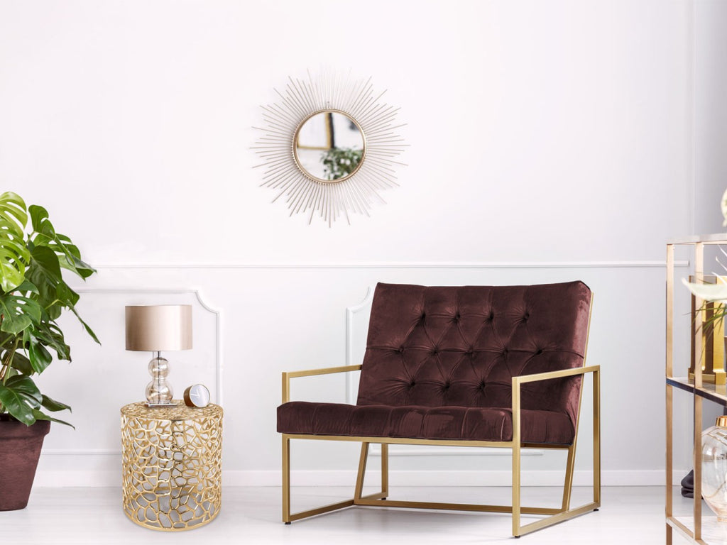 Sidebord/dekobord rund, koral design metal, guld