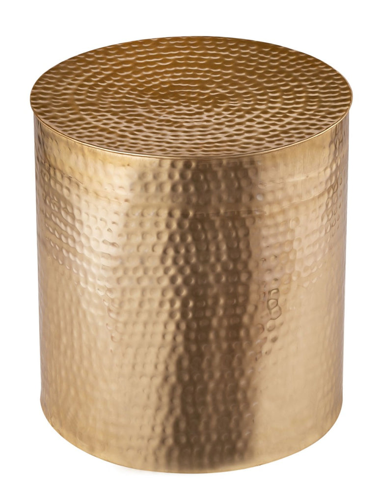 Sidebord/dekobord rund, hamret design metal, guld