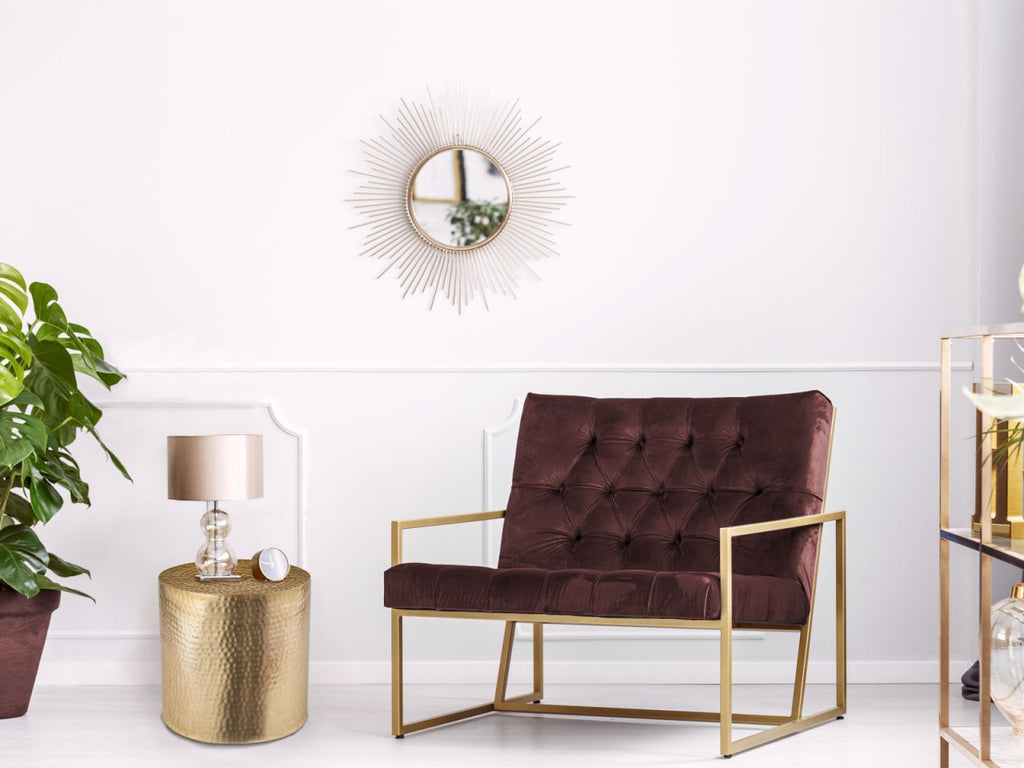 Sidebord/dekobord rund, hamret design metal, guld