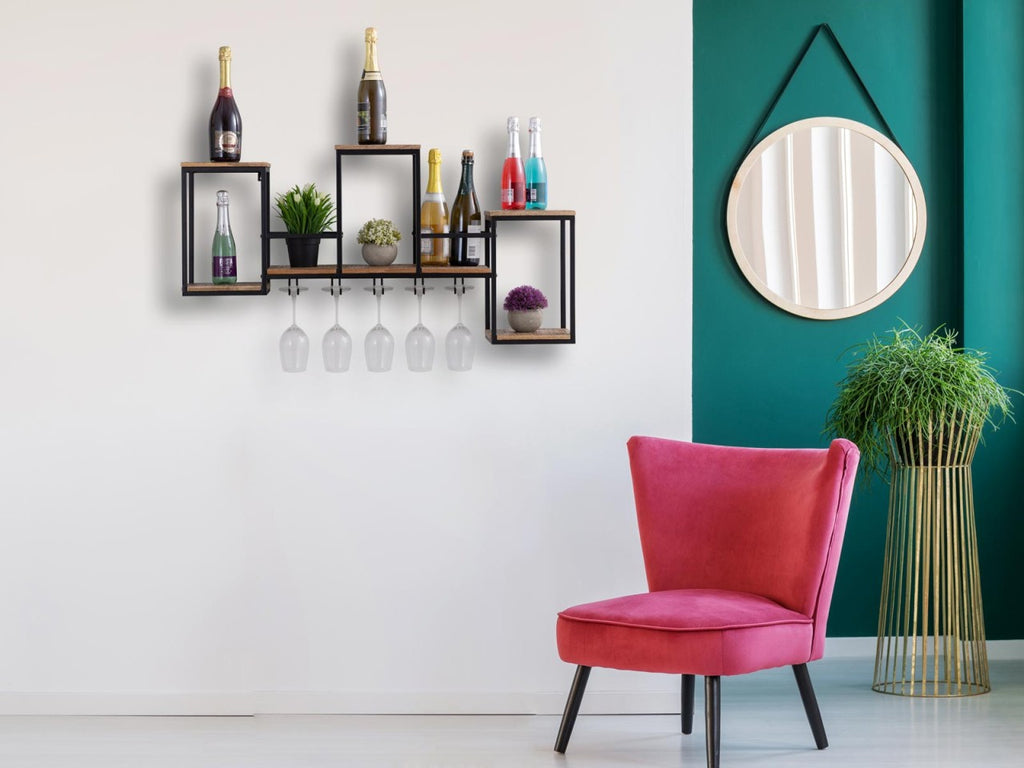 Vinholder/barhylde i mangotræ og metal 104x53x23cm - Nordic Unique