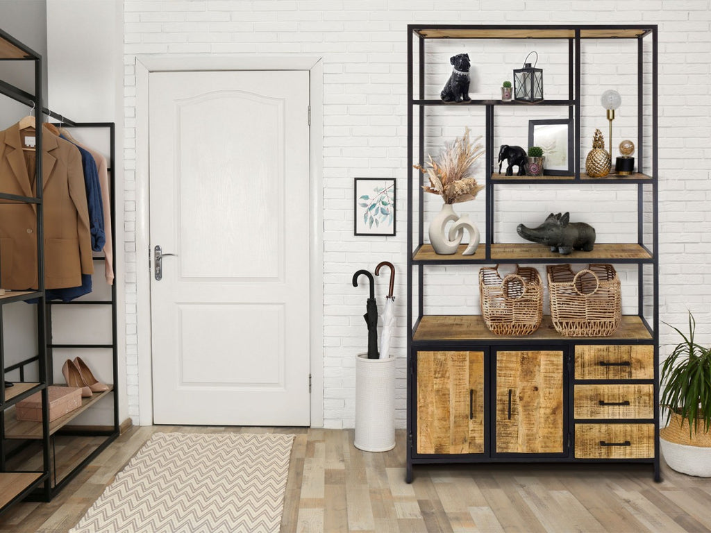 Ståhylde Bogreol Hylder 98x190x36cm Liverpool Metalramme - Nordic Unique