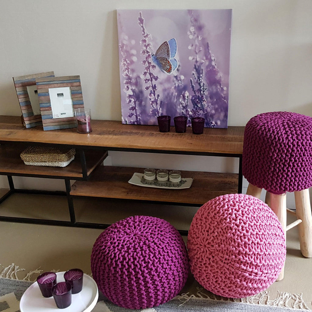 Puf/strikpuf grovstrik Ø45x30cm pink