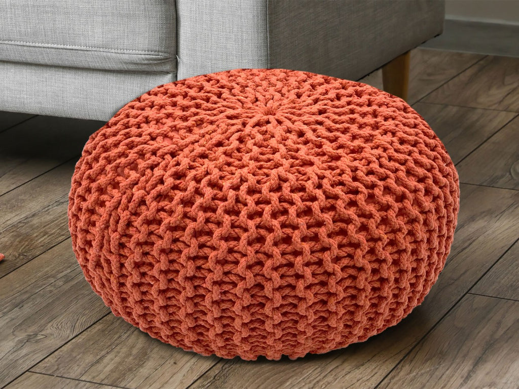 Puf/strikpuf grovstrik Ø45x30cm orange