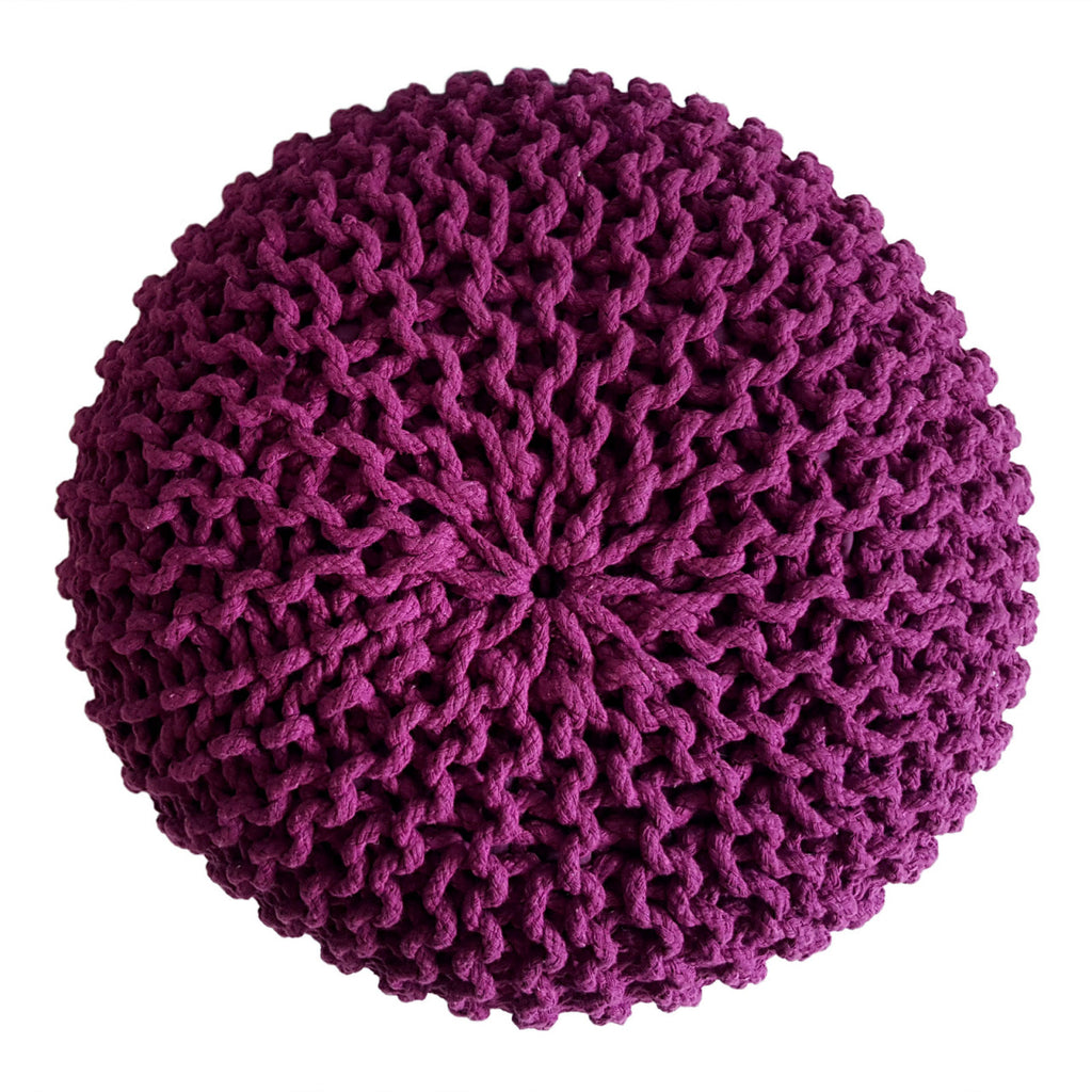 Puf/strikpuf grovstrik Ø45x30cm lilla