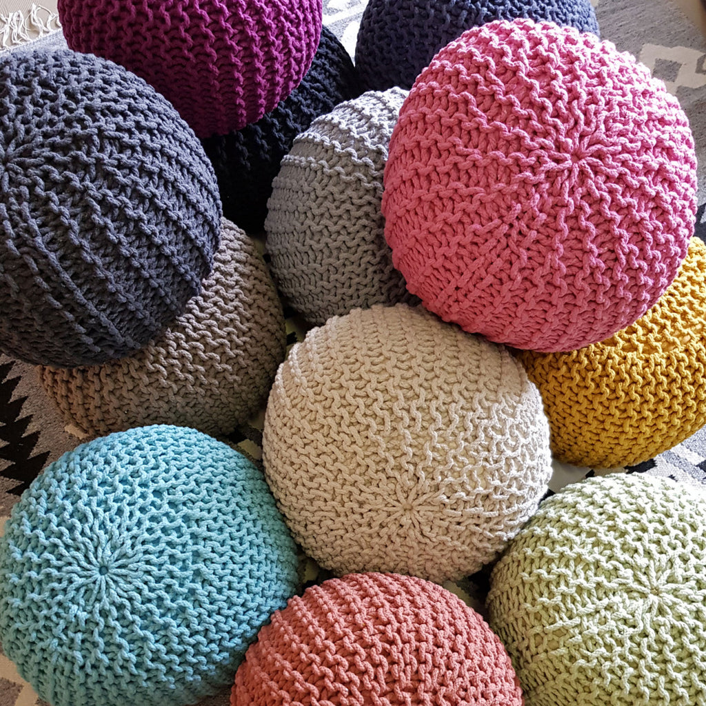 Puf/strikpuf grovstrik Ø45x30cm kanel