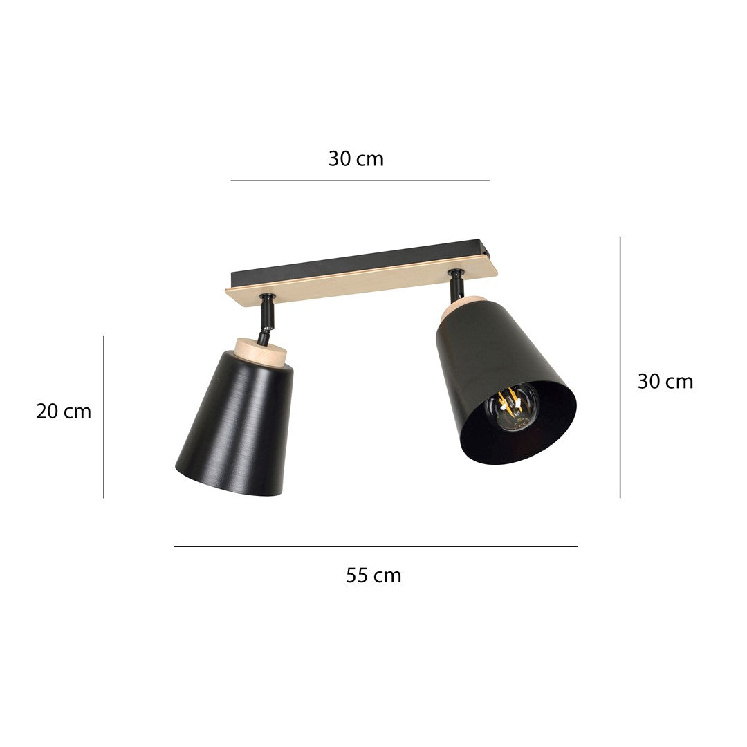 Loftlampe ATLAS 2 - Sort / Træ - Nordic Unique