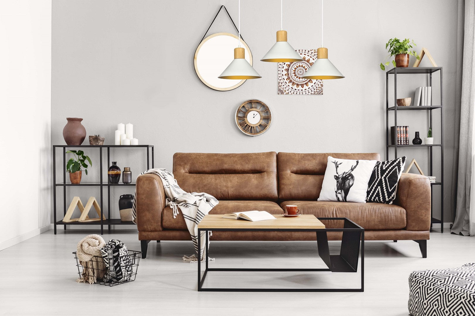 Loftlampe ROWEN 3 - Hvid / Træ - Nordic Unique