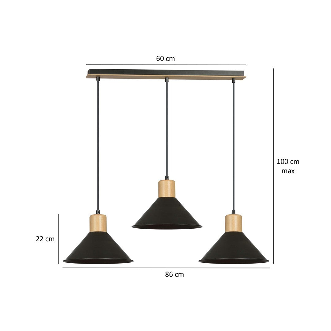 Loftlampe ROWEN 3 - Sort / Træ - Nordic Unique