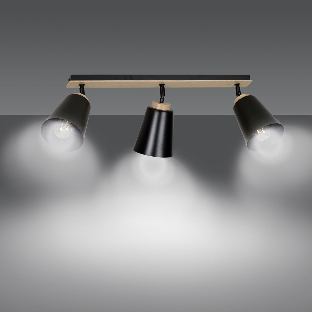 Loftlampe ATLAS 3 - Sort / Træ - Nordic Unique