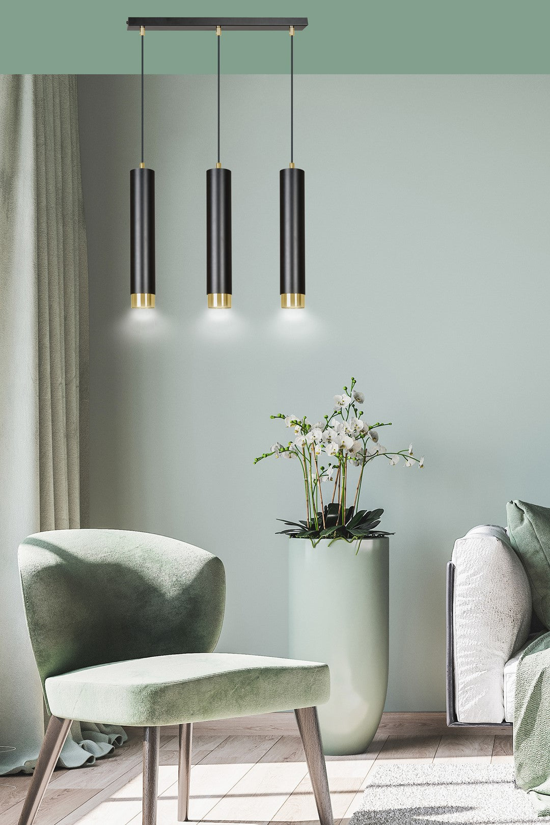 Loftlampe KIBO 3 - Sort / Guld - Nordic Unique