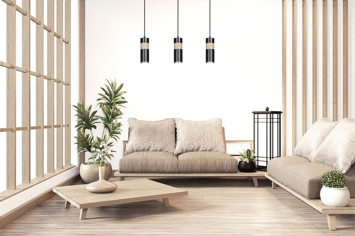 Loftlampe AKARI 3 - Sort / Træ - Nordic Unique