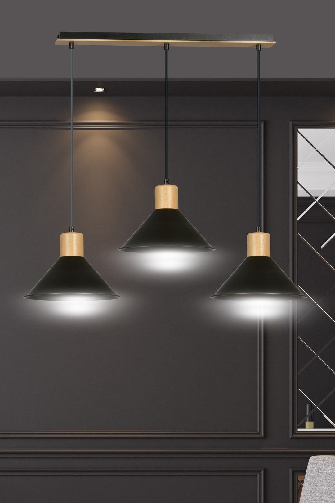 Loftlampe ROWEN 3 - Sort / Træ - Nordic Unique