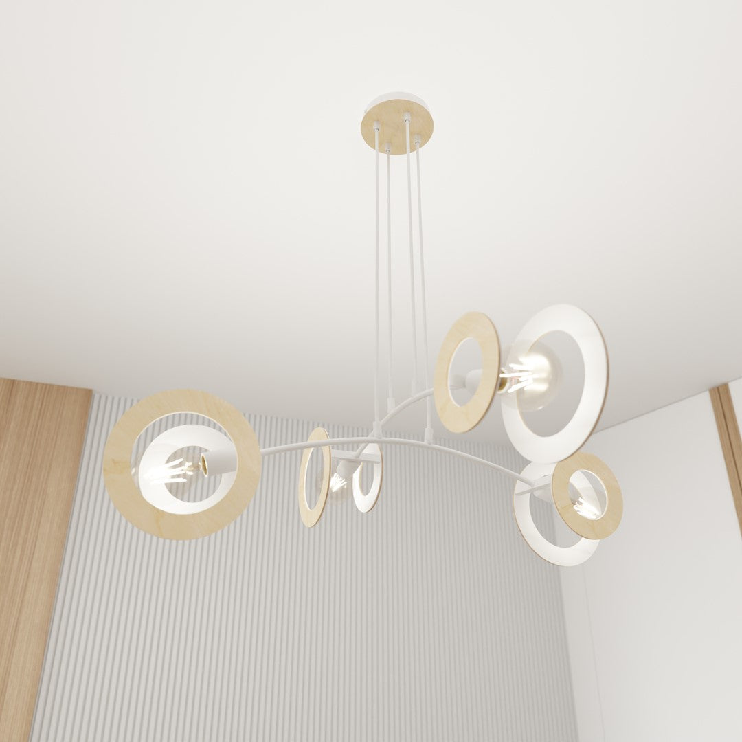 Loftlampe SKIVA 4 - Hvid / Træ - Nordic Unique