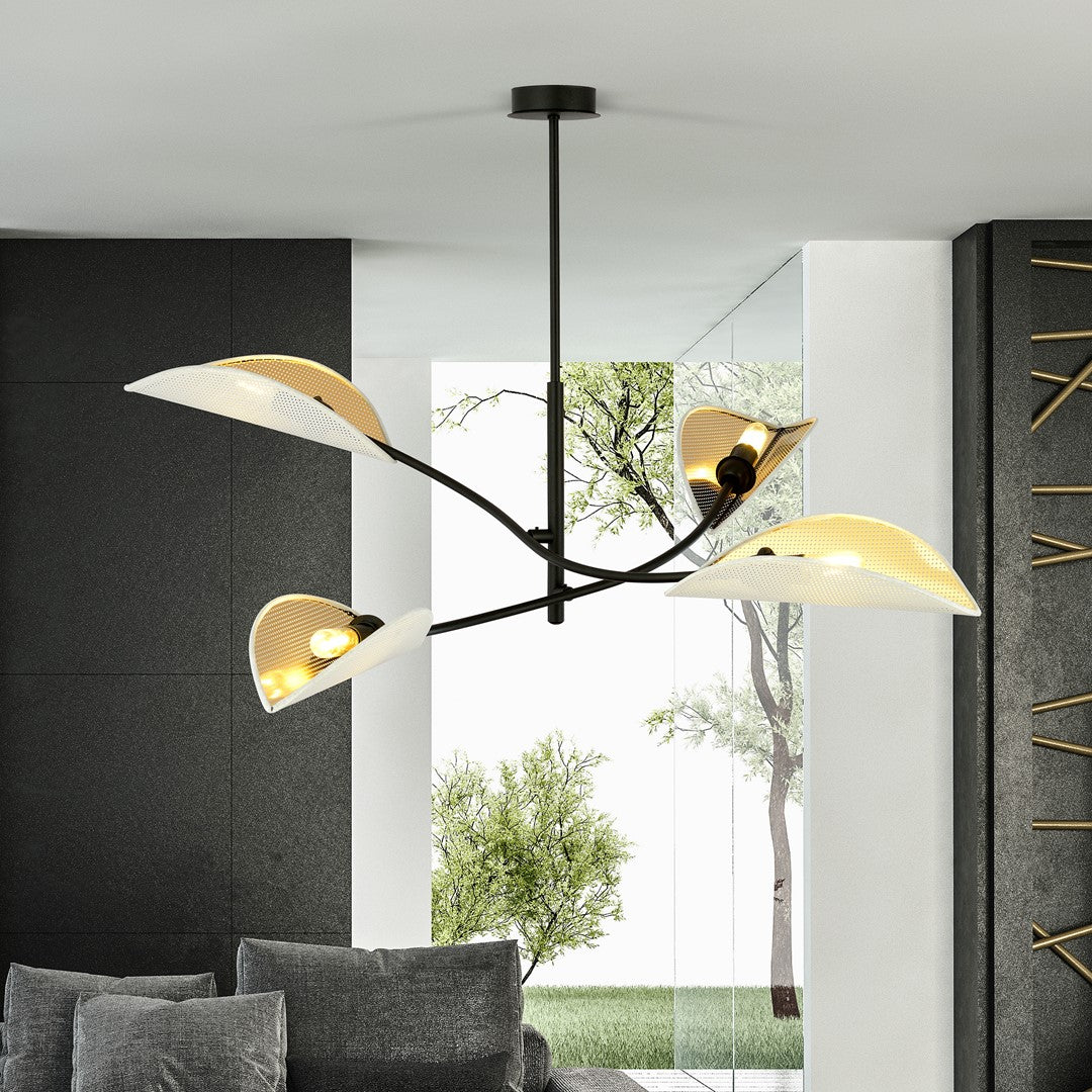 Loftlampe LOTUS 4 - Hvid / Guld / Sort - Nordic Unique