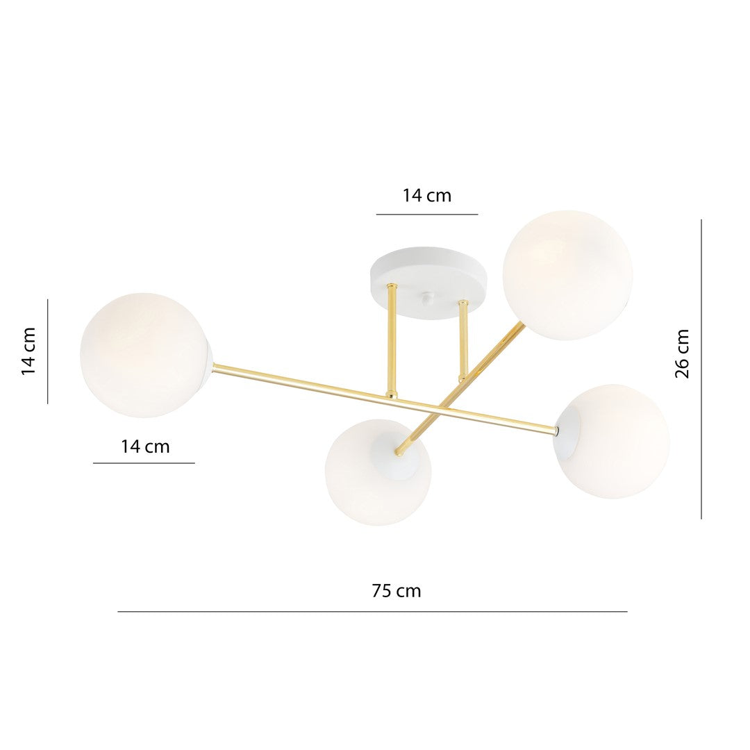 Loftlampe MAGNUM 4 - Hvid / Guld - Nordic Unique