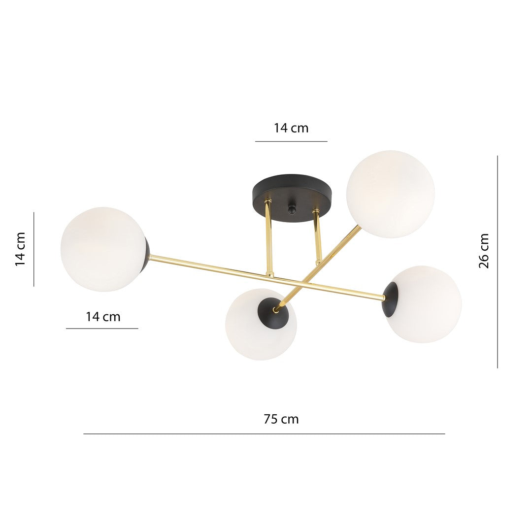 Loftlampe MAGNUM 4 - Sort / Hvid / Guld - Nordic Unique