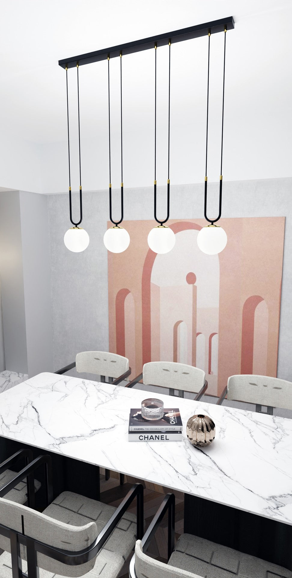 Loftlampe GLAM 4 - Sort / Hvid / Guld - Nordic Unique