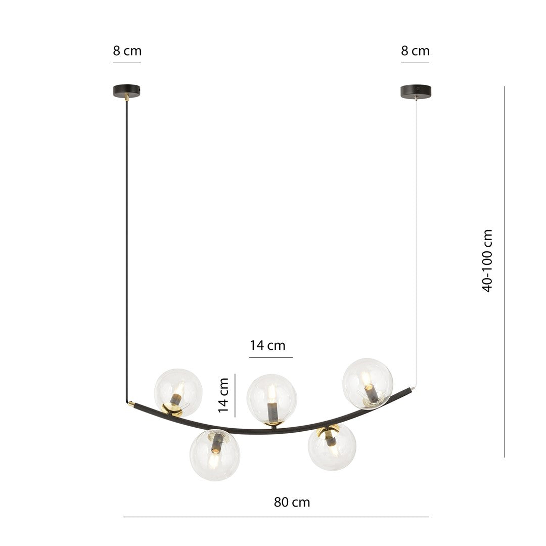 Loftlampe RITZ 5 Gennemsigtig - Sort / Guld - Nordic Unique