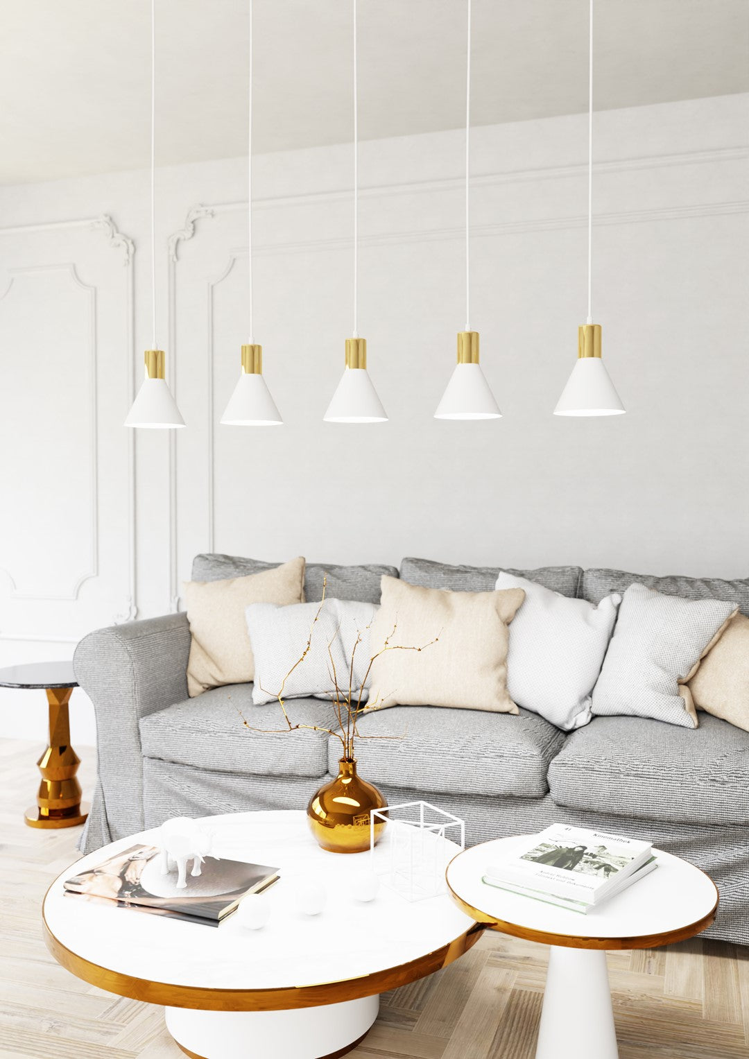 Loftlampe ROSA 5 - Hvid / Guld - Nordic Unique