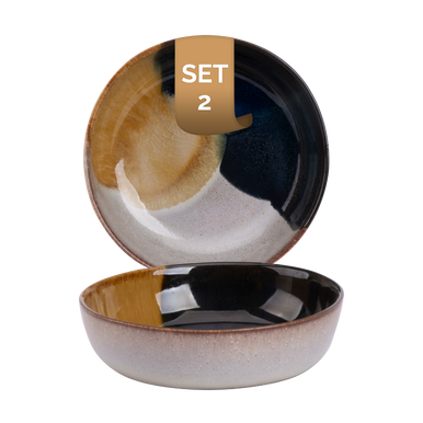 Skål Akvarel 17,5 cm 80 cl Beige Blå Stentøj 2 stykker