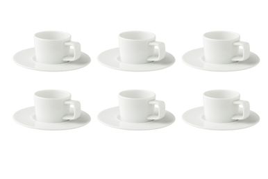 Espressokop og underkop White Delight 7 cl - 13 cm Hvid Porcelæn 6 stk.