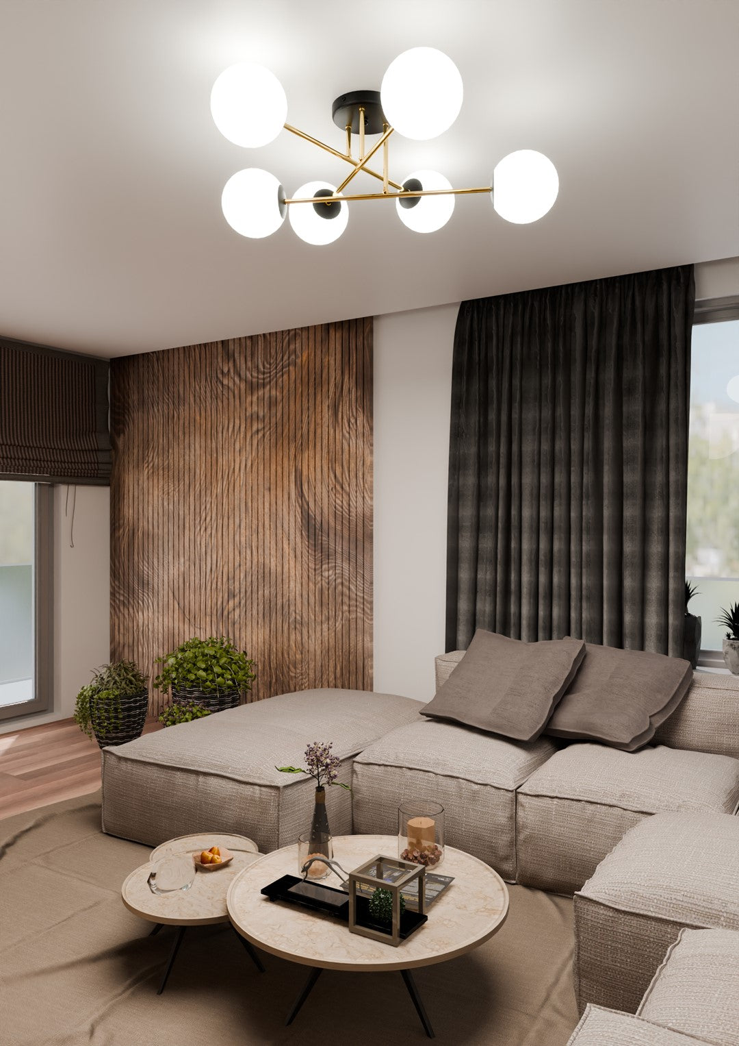 Loftlampe MAGNUM 6 - Sort / Guld / Hvid - Nordic Unique