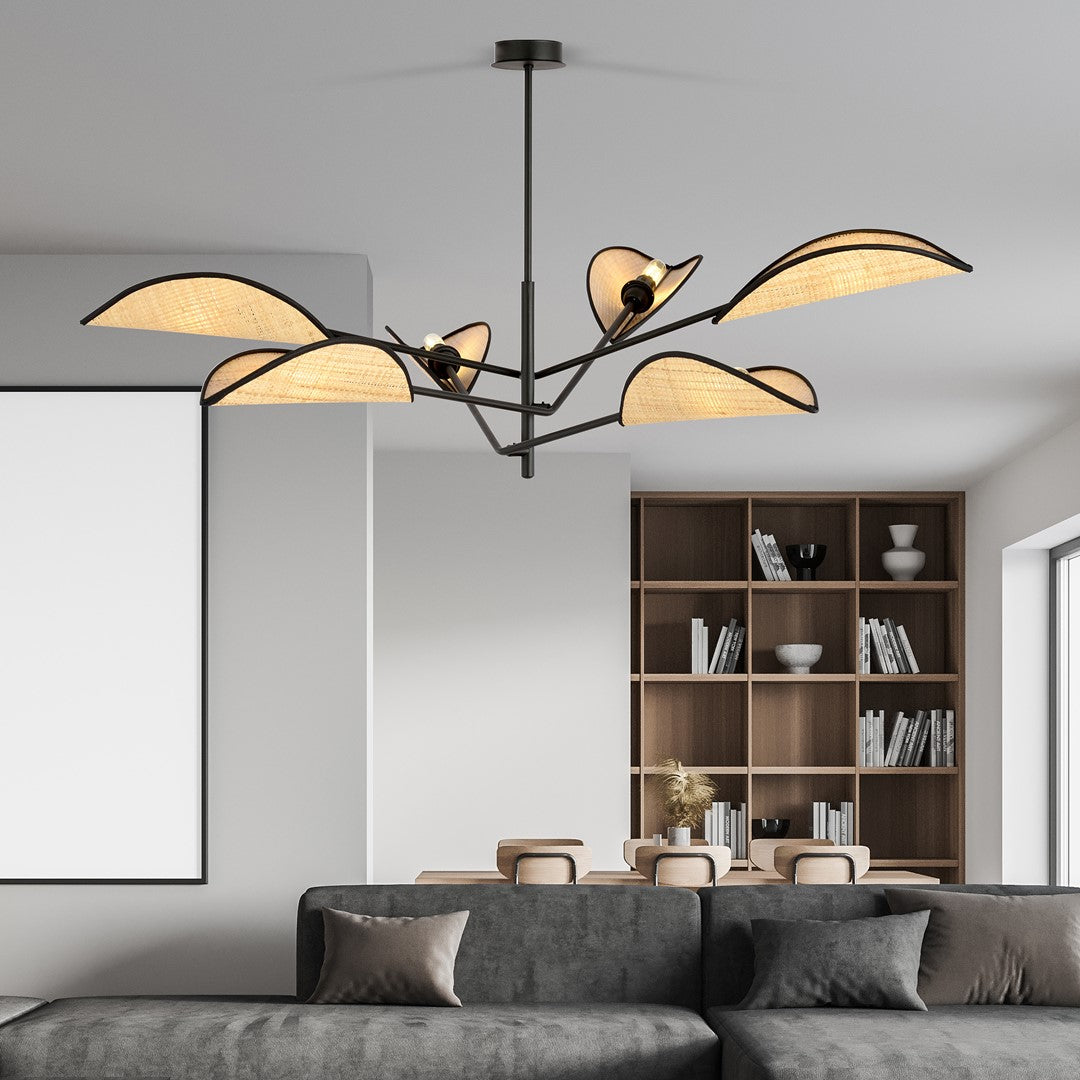 Loftlampe VENE 6 - Sort / Rattan - Nordic Unique