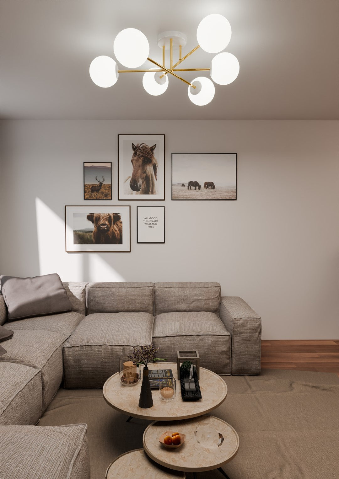 Loftlampe MAGNUM 6 - Hvid / Guld - Nordic Unique