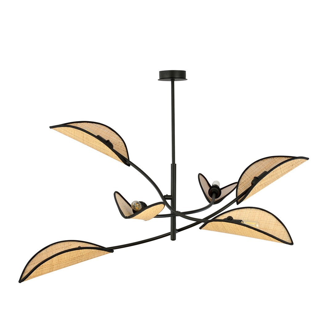 Loftlampe LOTUS 6 - Sort / Rattan - Nordic Unique