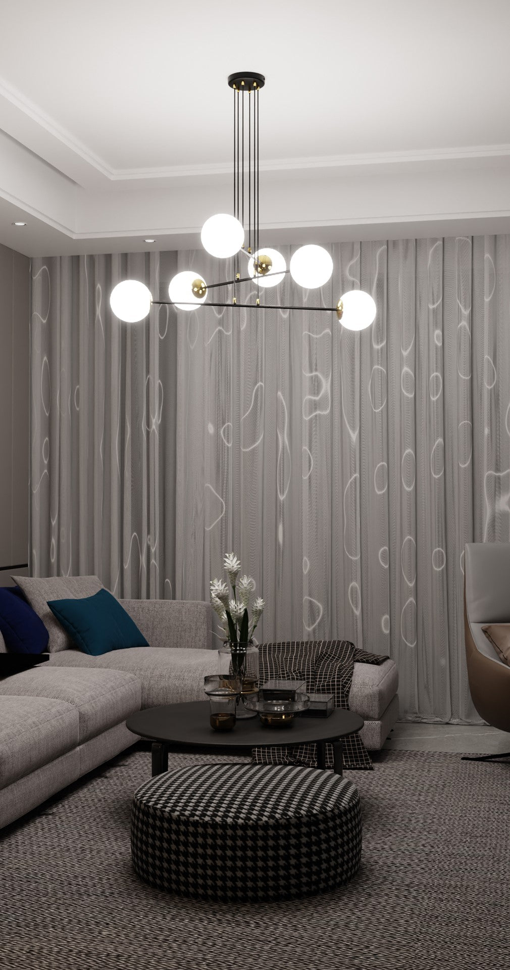 Loftlampe OGNIS 6 - Sort / Hvid / Guld - Nordic Unique