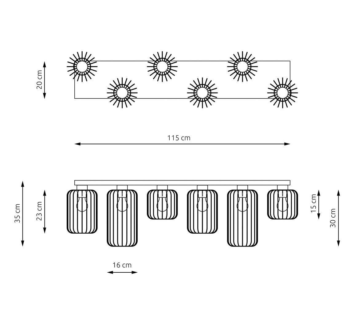 Loftlampe BARN 6 - Sort / Guld - Nordic Unique
